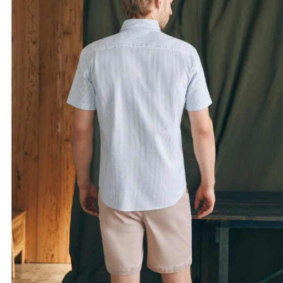 Faherty Short-Sleeve Supima Oxford Shirt Blue White Classic Stripe 26509 - Picture 8 of 8